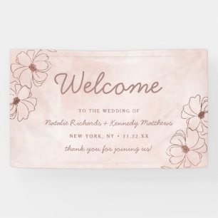 Lona Bienvenida de boda floral rosa sonrojado y oro ros
