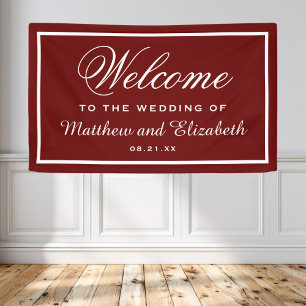 Lona Bienvenida de Boda Personalizada Roja y Blanca