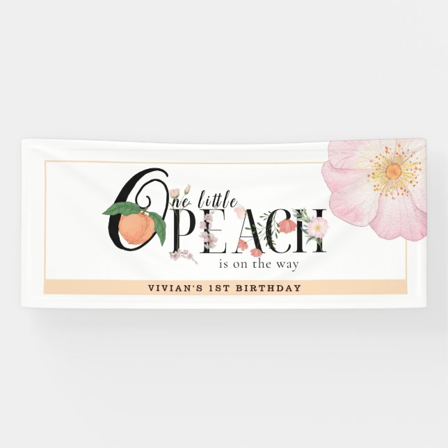 Lona Bienvenida de cumpleaños 1 Sweety Little Peach (Horizontal)