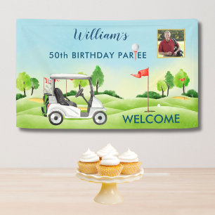 Lona Bienvenida de cumpleaños con foto temática de golf
