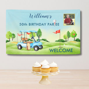 Lona Bienvenida de cumpleaños con foto temática de golf
