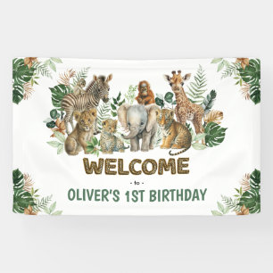 Lona Bienvenida de cumpleaños de animales de safari en