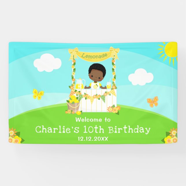 Lona Bienvenida de cumpleaños de Lemonade Dark Skin Boy (Horizontal)