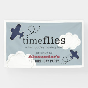 Lona Bienvenida de cumpleaños de Time Flies Airplane Bl