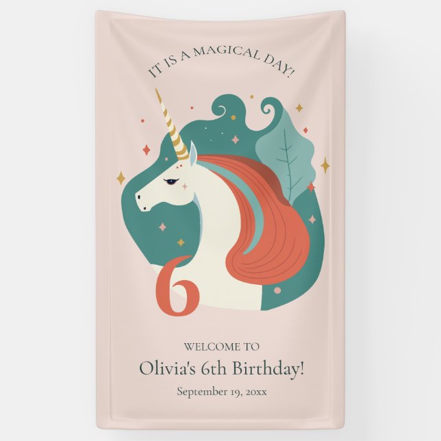 Lona Bienvenida de cumpleaños de Unicornio mágico (Vertical)