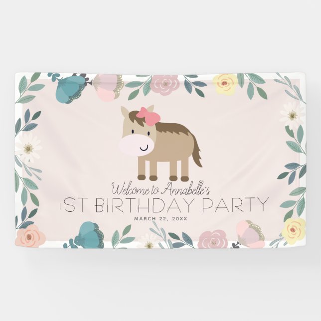 Lona Bienvenida de cumpleaños del Chica de caballos Pin (Horizontal)