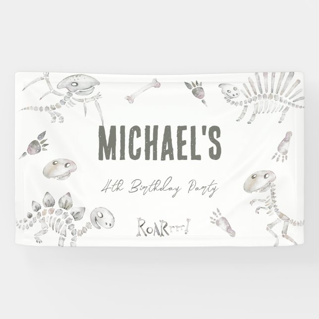Lona Bienvenida de cumpleaños Dino Dig (Horizontal)