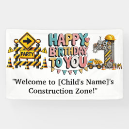Lona Bienvenida de fiesta de cumpleaños de construcción