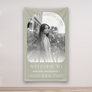 Lona Bienvenida de graduación con foto de arco gris de