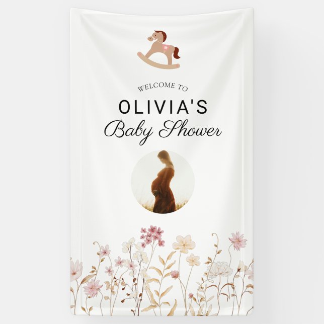 Lona Bienvenida de la foto blanca de Flor Floral Boho F (Vertical)