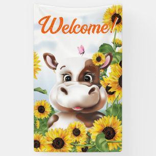 Lona Bienvenida de la granja Cow Sunflower