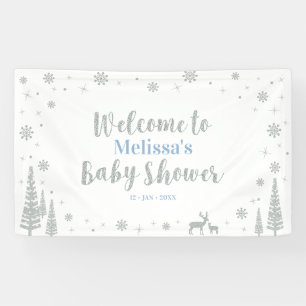 Lona Bienvenida de niño bebé invierno plateado y azul