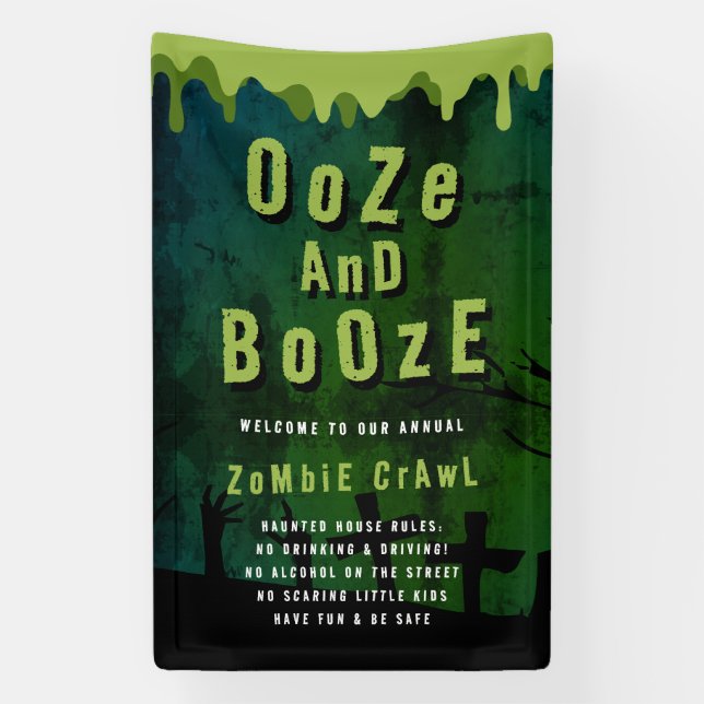 Lona Bienvenida De Ooze Y Booze Halloween Zombie Crawad (Vertical)