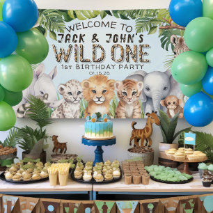 Lona Bienvenida de primer cumpleaños a las gemelas Blue