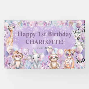 Lona Bienvenida de primer cumpleaños al Safari animal s