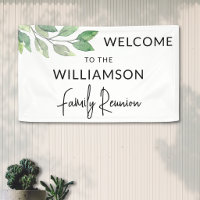 Bienvenida de reunión familiar con follaje de acua