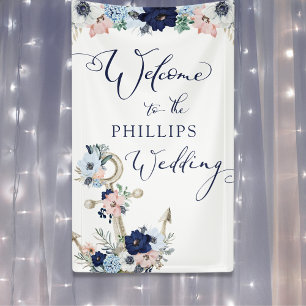 Lona Bienvenida del Ancla Floral Náutica boda