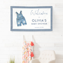 Lona Bienvenida ducha de bebé niño Gingham Denim Pantal