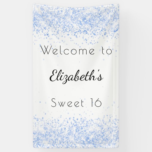 Lona Bienvenida dulce 16 bebe azul blanco (Vertical)
