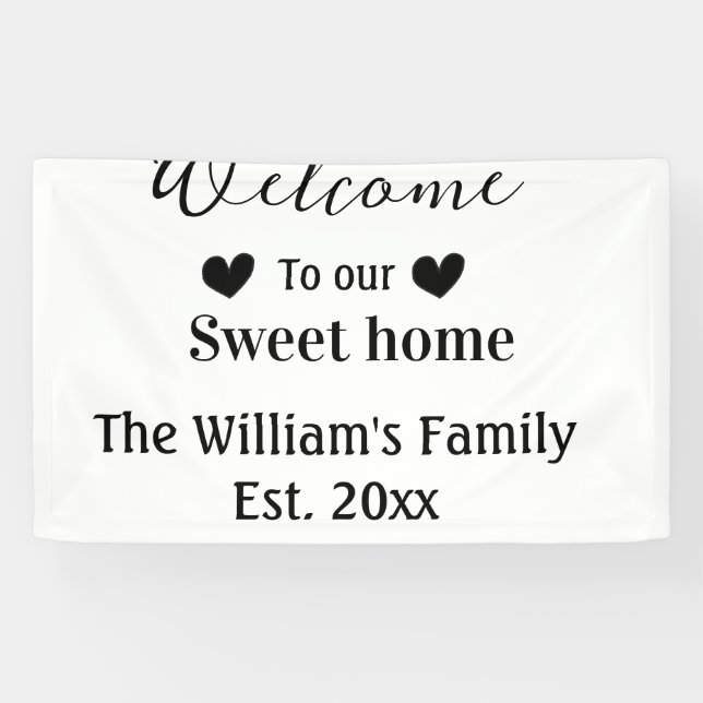 Lona Bienvenida dulce hogar agregar nombre de familia a (Horizontal)