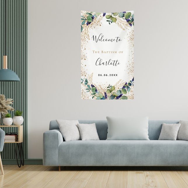 Lona Bienvenida elegante del bautismo eucalipto verde (Subido por el creador)