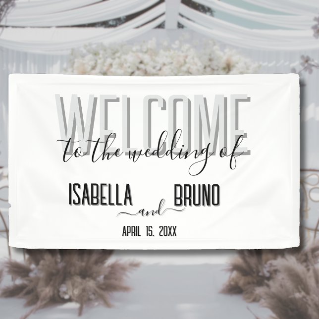 Lona Bienvenida elegante en blanco y negro Boda (Subido por el creador)