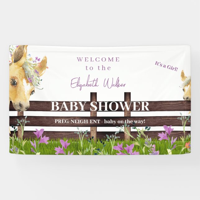 Lona Bienvenida en Baby Shower a Pony Lavender Wildflow (Horizontal)