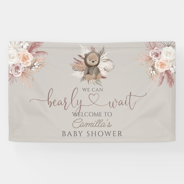 Lona Bienvenida en Baby Shower de Boho Teddy Bear (Horizontal)
