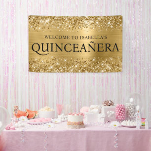 Lona Bienvenida en mayúsculas a Quinceañera con lámina