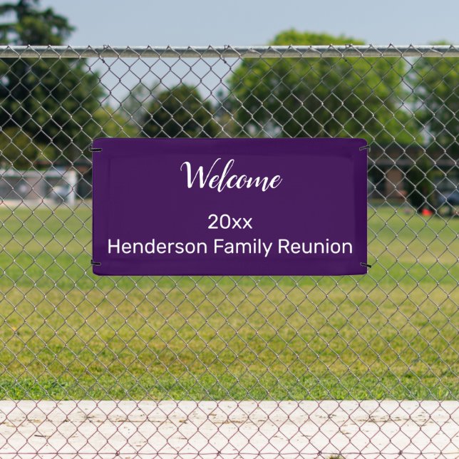 Lona Bienvenida Familia Reunión Dark Purple Blanco Tu N (in situ)