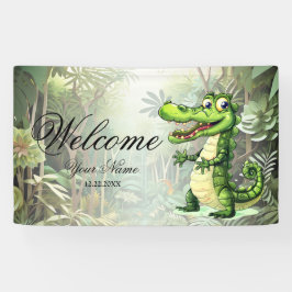 Lona Bienvenida Feliz Cute Wild Crocodile Jungle Trees