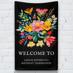 Lona Bienvenida Fiesta floral de Fiesta Mexicana Negra