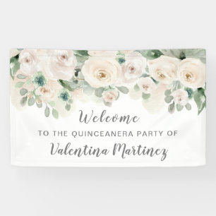 Lona Bienvenida Fiesta Quinceanera Rosa Blanca