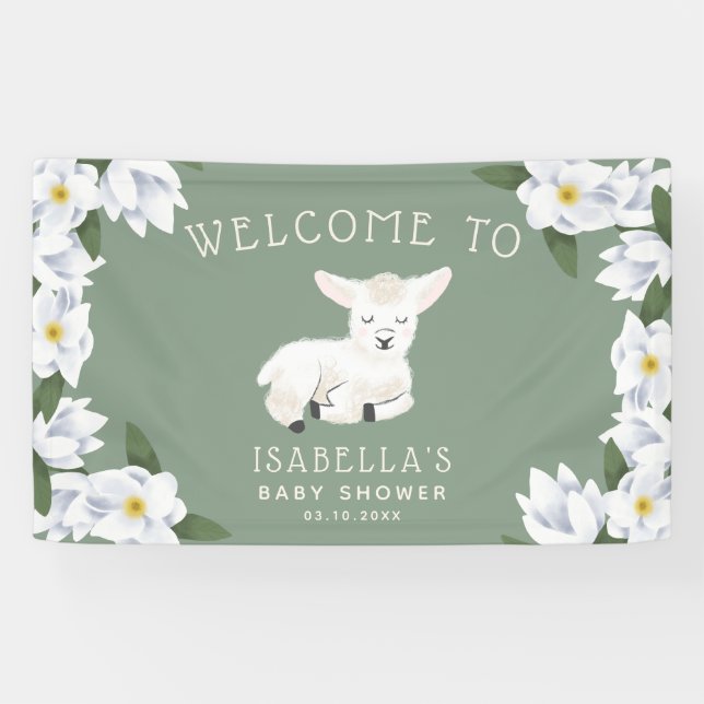 Lona Bienvenida floral de Little Lamb Baby Shower (Horizontal)