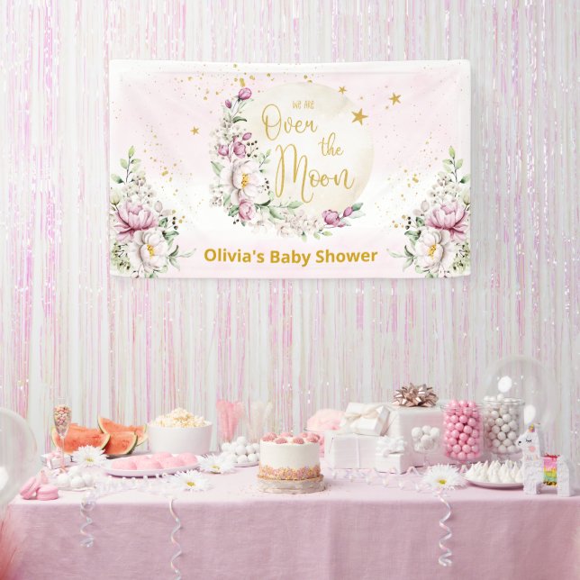 Lona Bienvenida Floral Luna Rosa (Fiesta)