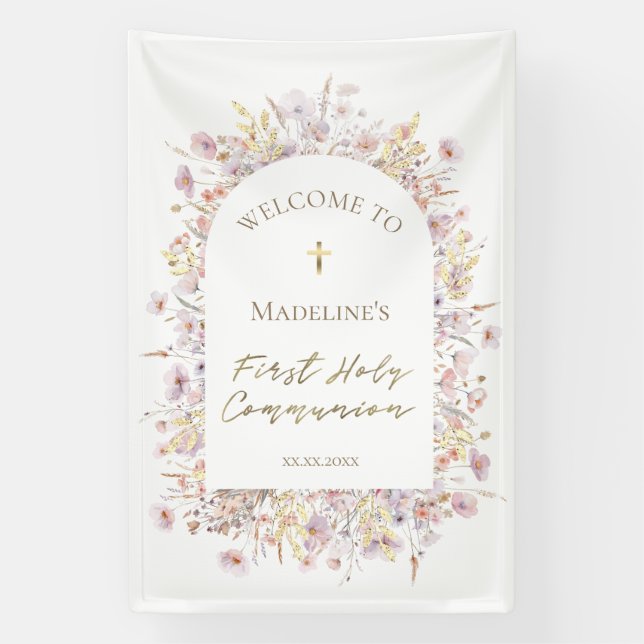 Lona Bienvenida floral Primera Comunión (Vertical)