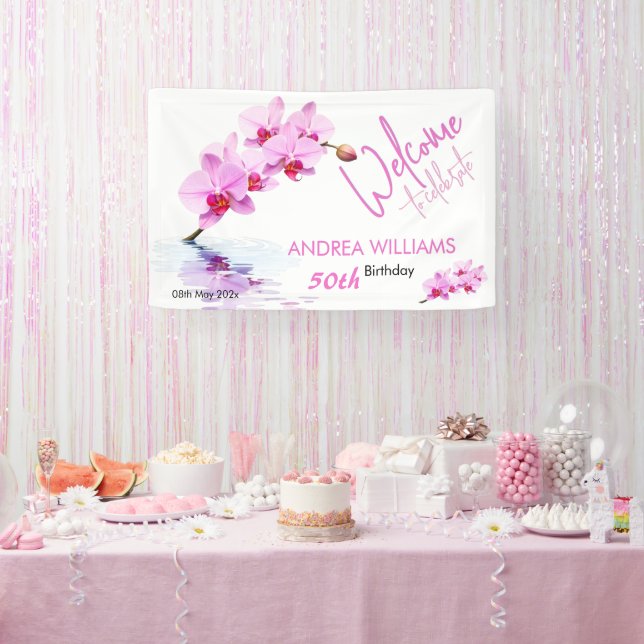 Lona Bienvenida Flores de orquídeas salvajes 50 cumplea (Fiesta)