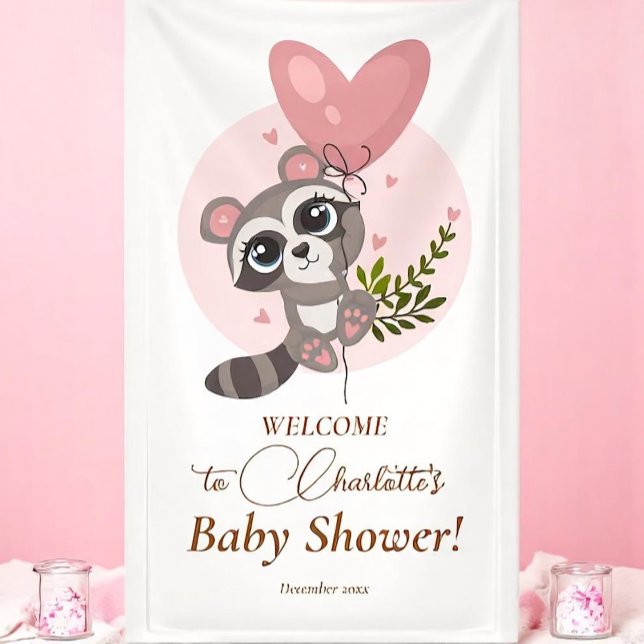 Lona Bienvenida minimalista Cute Raccoon en Baby Shower (Minimalist Cute Raccoon Baby Shower Welcome Banner)
