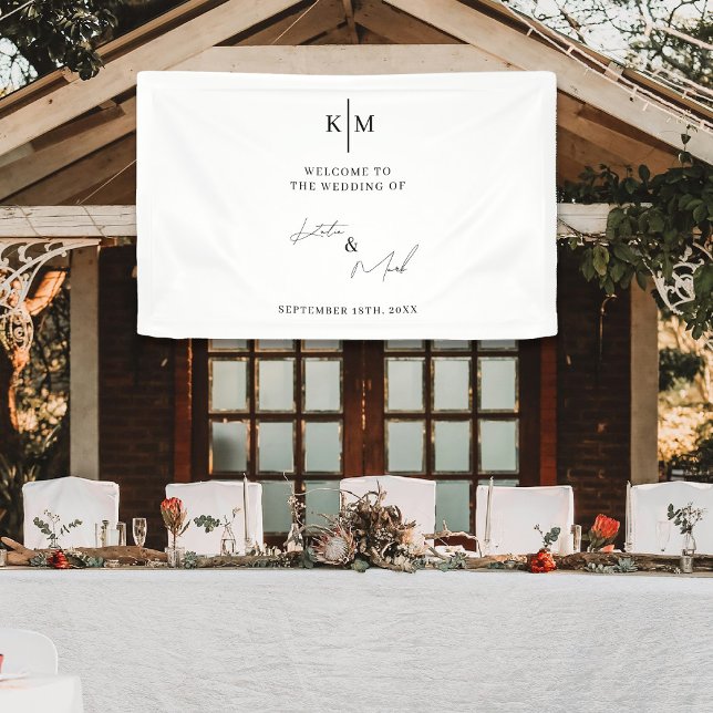 Lona Bienvenida Moderna a Nuestra Recepción de Boda (Modern Welcome To Our Wedding Reception Banner)