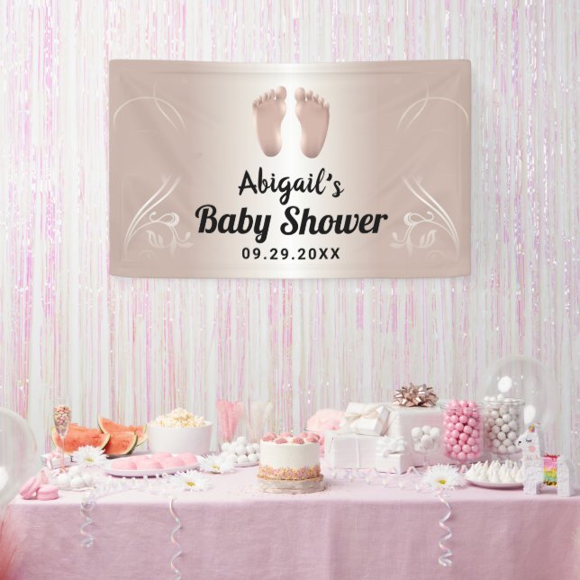 Lona Bienvenida moderna Rosa Gold Baby Shower (Fiesta)