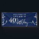 Lona Bienvenida Nautical Anchor 40th Birthday Fiesta Na<br><div class="desc">Bienvenidos a este diseño de anclas náuticas. Esto se puede usar como telón de fondo para fotos o sólo para decoración.</div>