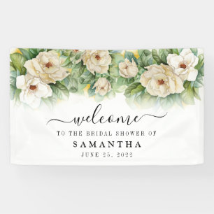 Lona Bienvenida Nombre de Magnolia Blanca Floral para D