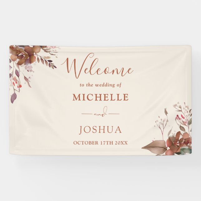 Lona Bienvenida Otoño Floral Rústico Boda (Horizontal)