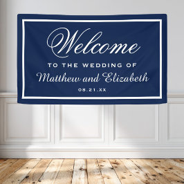Lona Bienvenida Personalizada de Boda Azul y Blanco