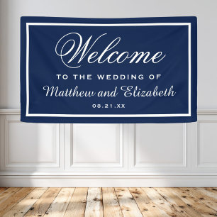 Lona Bienvenida Personalizada de Boda Azul y Blanco
