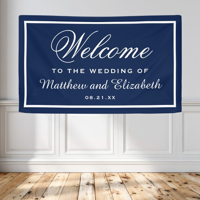 Lona Bienvenida Personalizada de Boda Azul y Blanco (Subido por el creador)