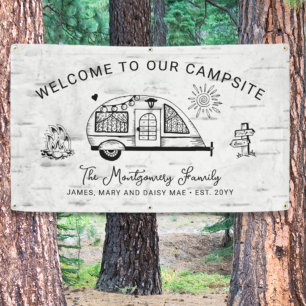 Lona Bienvenida Personalizada de Camping Rústico