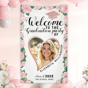 Lona Bienvenida personalizada de graduación con flores 