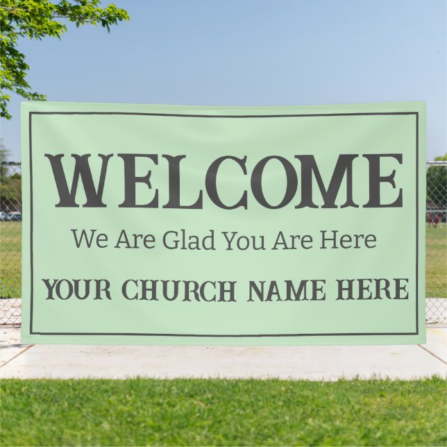 Lona Bienvenida personalizada de iglesia verde pastel (Afuera)