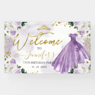 Lona Bienvenida Quinceañera Floral Púrpura
